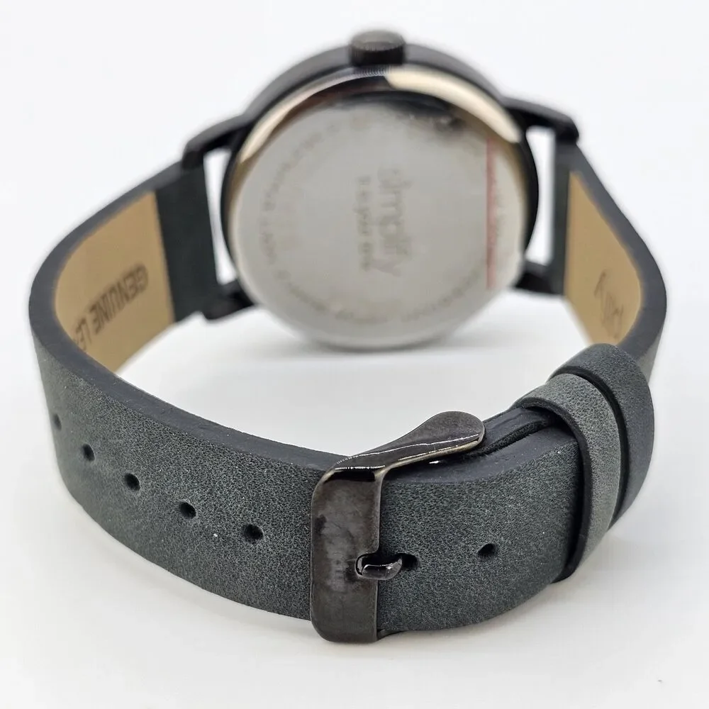 Men's Simplify Watch 42MM Roman Numerals Black Case Gray Dial Leather Bands Work